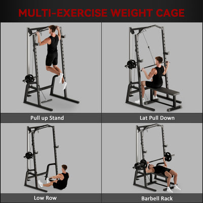 SPORTNOW Power Cage Power Rack with 15-Level Squat Rack, Cable Pulley System, Lat Pulldown & Pull Up Bar 