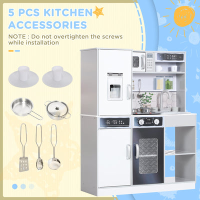 AIYAPLAY Pretend Play Toy Kitchen, Kids Kitchen Playset w/ Sounds, Lights, Running Water, Coffee Maker, Refrigerator 