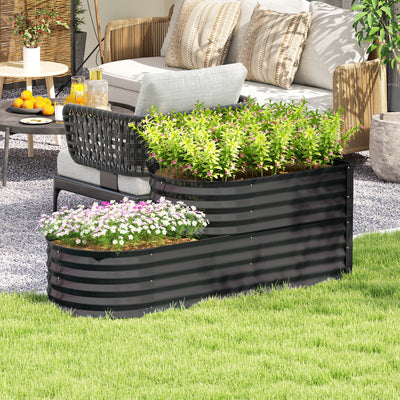 Outsunny Two-Tier Galvanised Steel Garden Planter - Dark Grey 