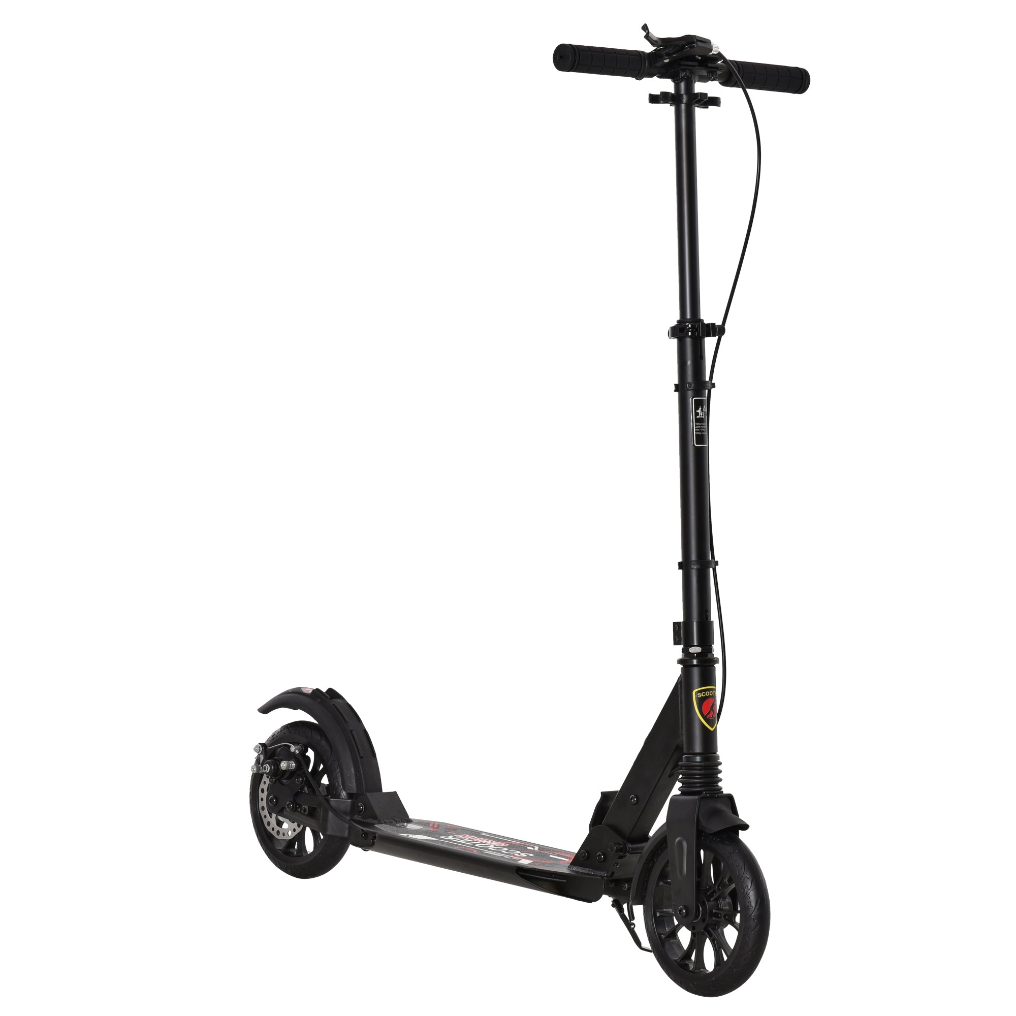 HOMCOM Adult Teens Kick Scooter Foldable Height Adjustable Aluminium Ride On Toy for 14+ w/ Rear Wheel & Hand Brake, 200mm Big Wheels, Shock Mitigation System - Black 