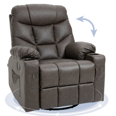 HOMCOM Manual Reclining Chair, Recliner Armchair with Faux Leather, Footrest, Cup Holders, 86x93x102cm, Brown 