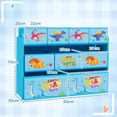 AIYAPLAY 3-Tier Kids Storage Unit with 9 Non-Woven Fabric Boxes for Toys, Books, for Bedroom, Nursery, Blue 