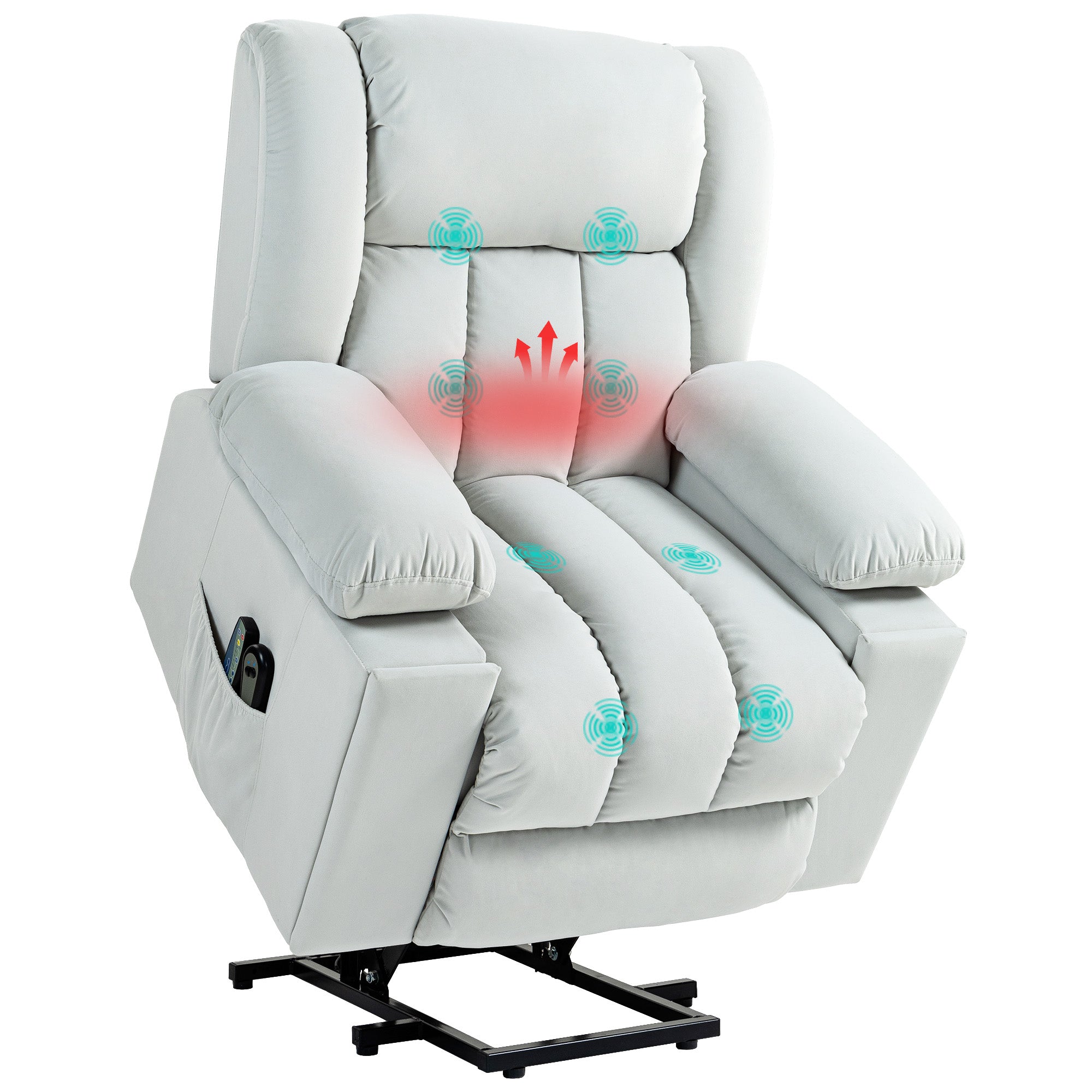 HOMCOM Velvet-Feel Electric Riser, Recliner and Massage Armchair - Light Grey 
