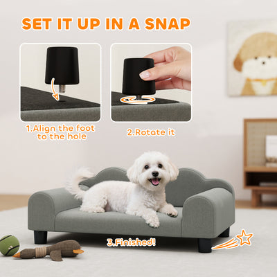 PawHut Elevated Dog Sofa Bed, Breathable Pet Sofa with Backrest and Armrest for Small Dogs, Grey 