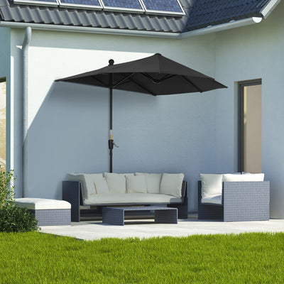 Outsunny 2m Half Parasol Market Umbrella Garden Balcony Parasol with Crank Handle, Base, Double-Sided Canopy, Black 