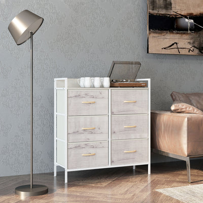 HOMCOM Rustic Chest of Six Fabric Drawers - Natural 