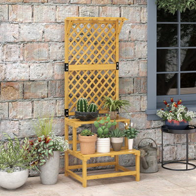Outsunny Wooden Plant Stand, with Trellis - Natural Finish 