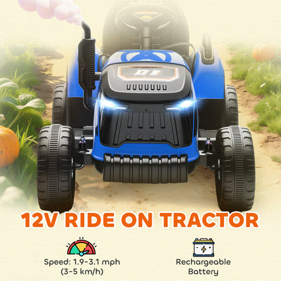 AIYAPLAY 12V Ride on Tractor and Trailer with Remote Control, Music, Shifter, Start-Up Sound, for Kids Ages 3-8 Years, Blue 