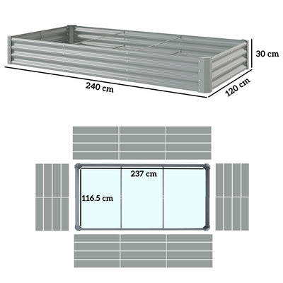 Outsunny 240 x 120cm Galvanised Steel Open Planter - Silver 