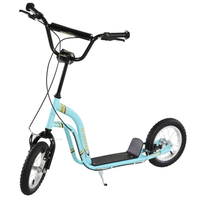 HOMCOM Teen Kids Stunt Scooter w/ Adjustable Handlebar, 12 Inch Rubber Tyres, Dual Brakes, Blue 