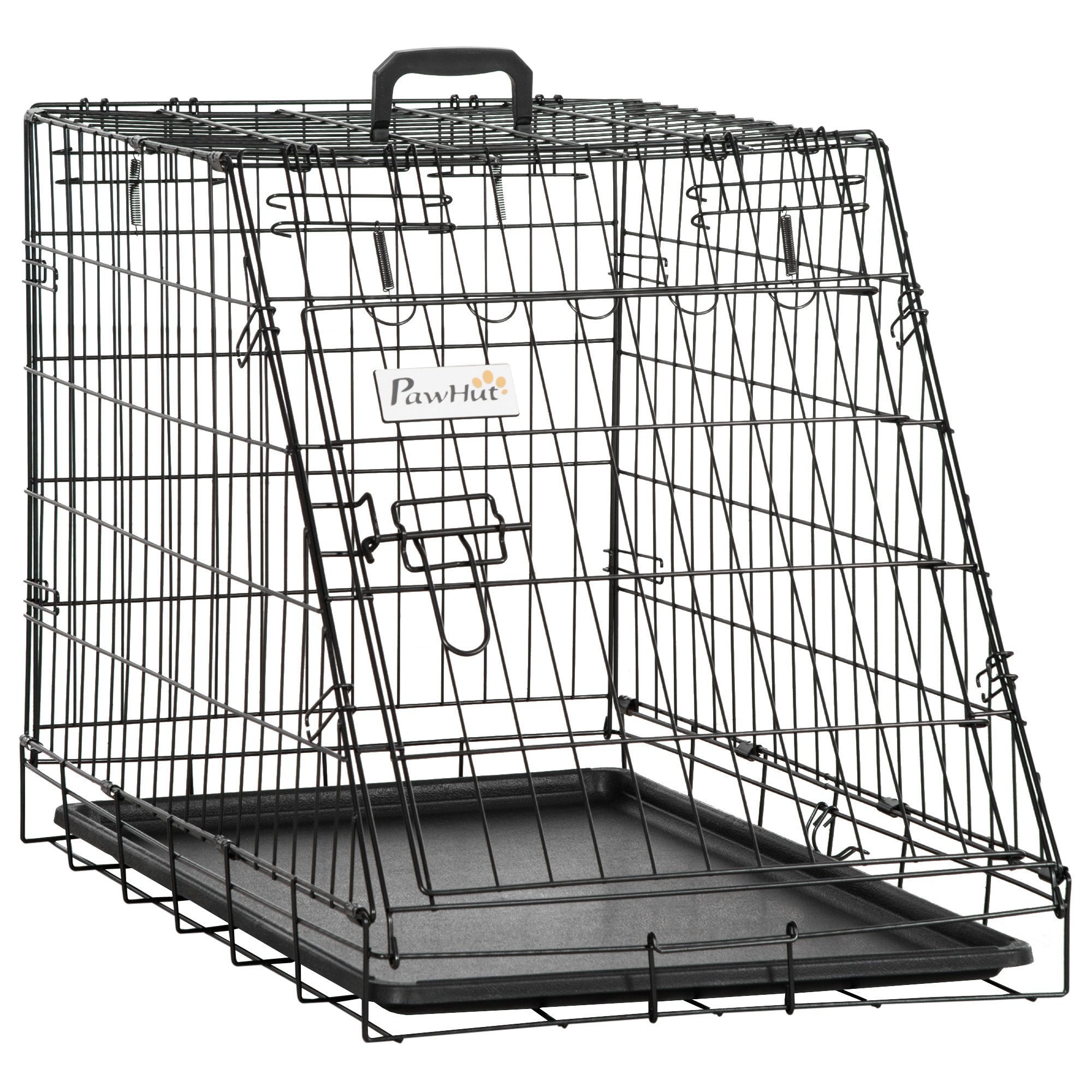 Pawhut Trapeze Collapsible Dog Pet Travel Box Cage Removable Tray 77 x 47 x 55cm 
