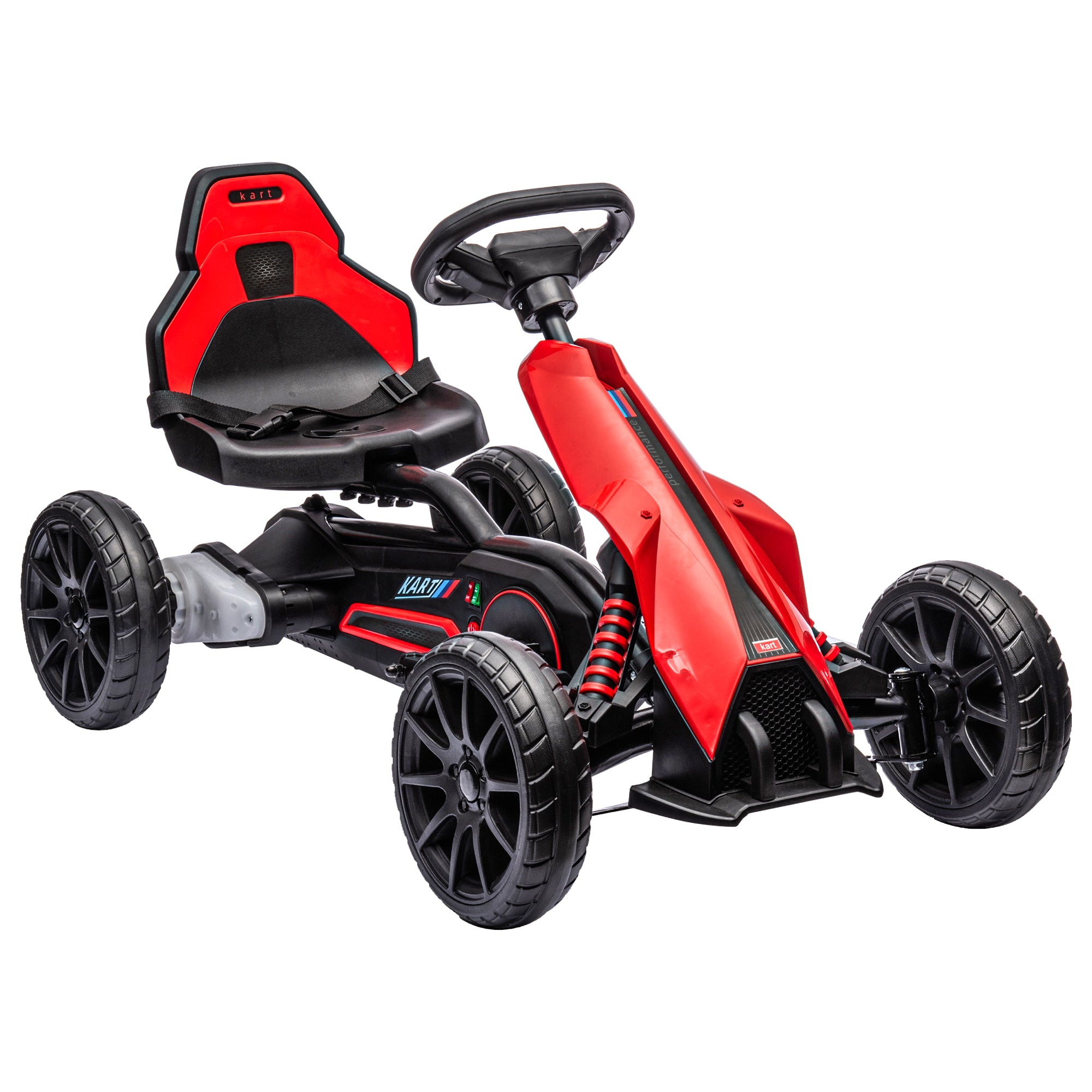 HOMCOM 12V Electric Go Kart for Kids, Ride-On Racing Go Kart with Forward Reversing, Rechargeable Battery, 2 Speeds, for Boys Girls Aged 3-8 Years Old - Red 