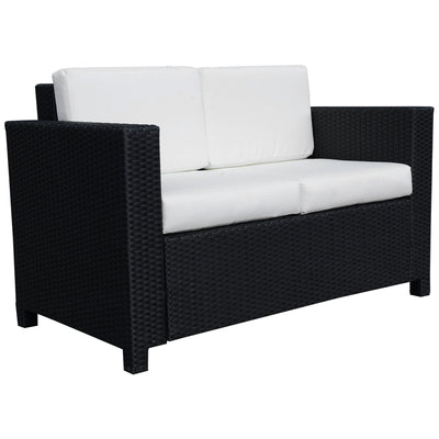 Outsunny 2 Seater Garden Furniture, Rattan Sofa with Soft Padded Cushion and Armrests, Wicker Garden Loveseat for Patio, Black 