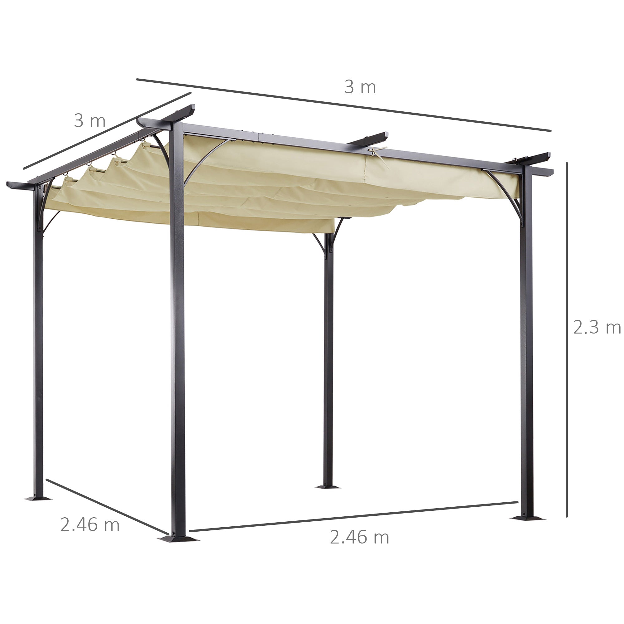 Outsunny 3 x 3(m) Metal Pergola with Retractable Roof, Garden Gazebo Metal Pergola Canopy. Outdoor Sun Shade Shelter for Party BBQ, Beige 