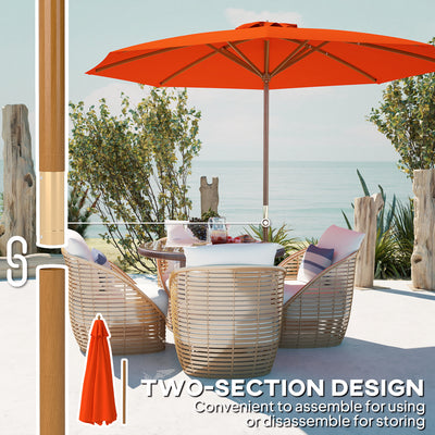 Outsunny 3m Wood Pole Parasol Umbrella - Orange 