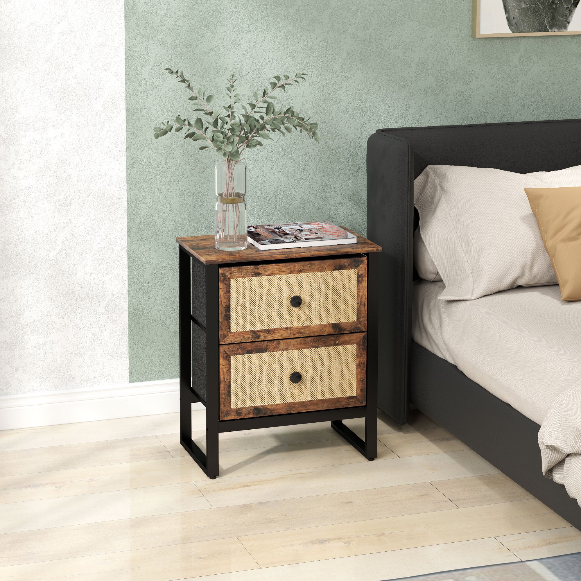 HOMCOM Industrial-Natural Bedside Table - Brown 