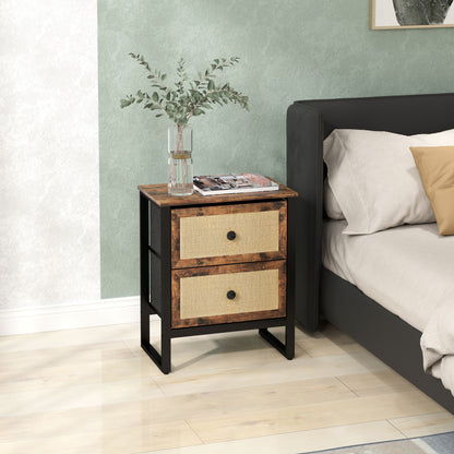 HOMCOM Industrial-Natural Bedside Table - Brown 