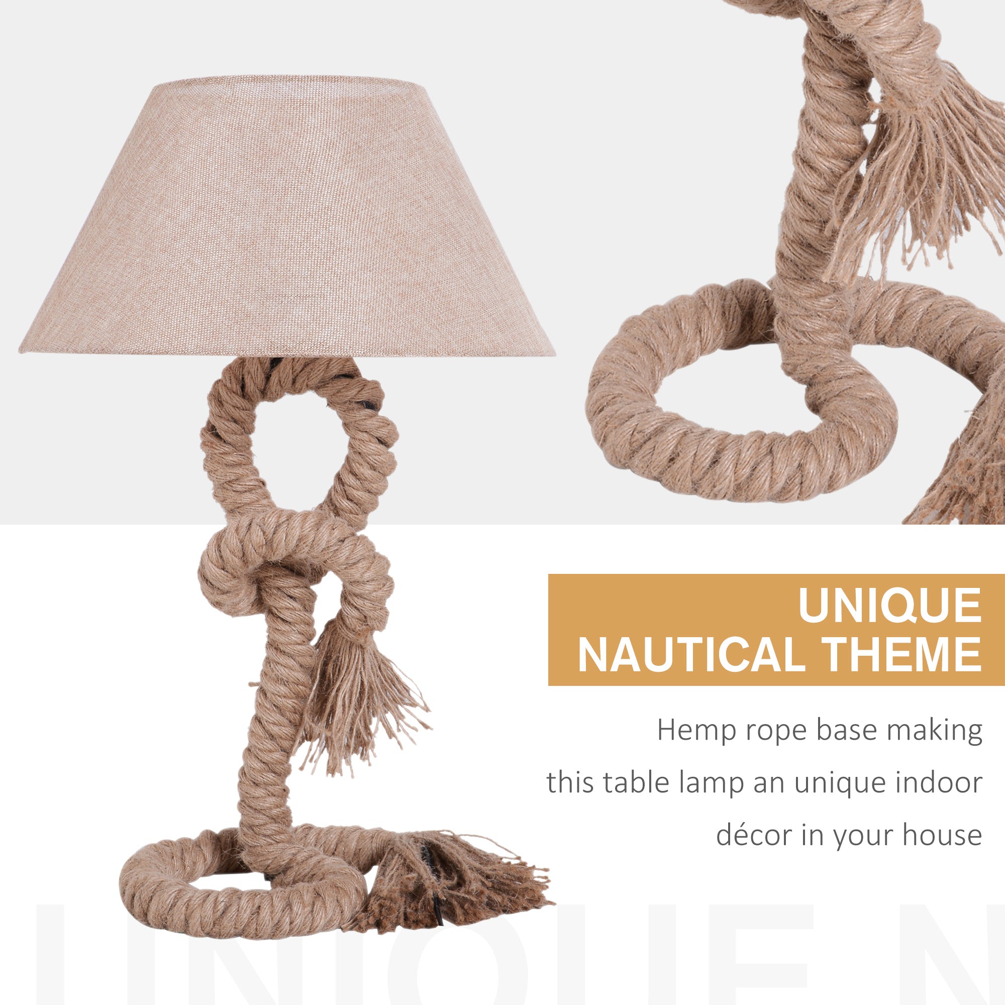 HOMCOM Table Lamp Bedside Light Indispensable Nautical Twisted Rope Glow E27 Bedroom Living Room Beige 