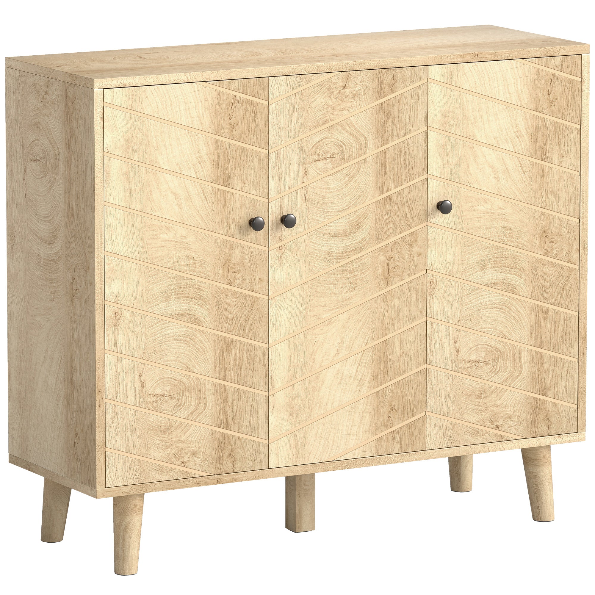 HOMCOM Vintage Sideboard with Chevron Doors and Pine Wood Legs for Living Room, Kitchen 