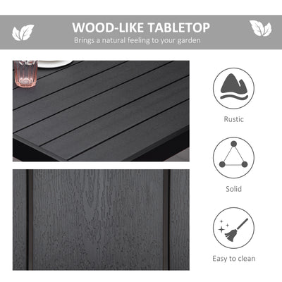 Outsunny Aluminium Outdoor Garden Dining Table for 8 People, Faux Wood Top, for Garden, Patio, 190 x 90 x 74cm, Black 