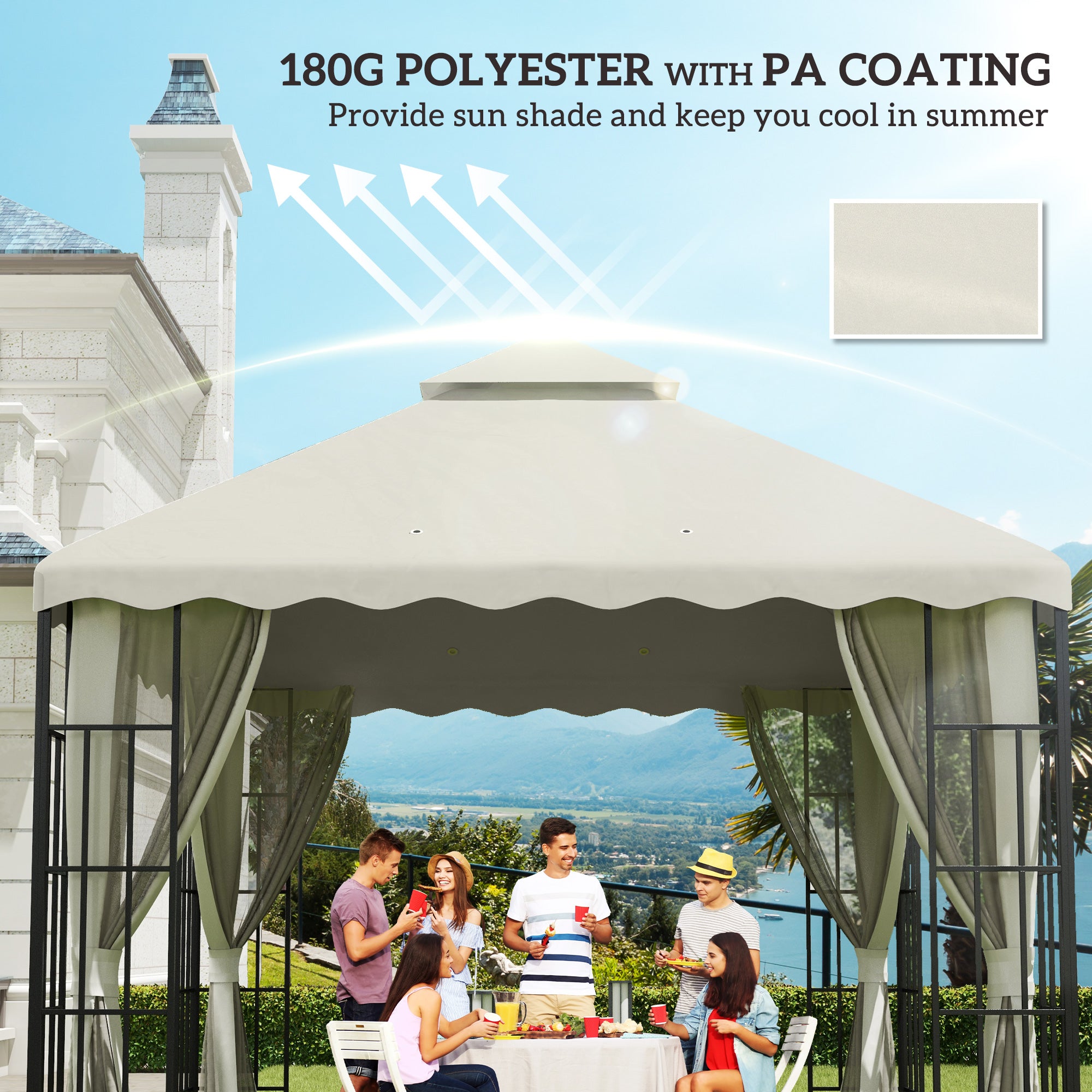 Outsunny 3 x 3 m Gazebo Canopy Replacement Covers, 2 - Tier Gazebo Roof Replacement TOP COVER ONLY, Cream White 