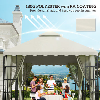Outsunny 3 x 3 m Gazebo Canopy Replacement Covers, 2 - Tier Gazebo Roof Replacement TOP COVER ONLY, Cream White 