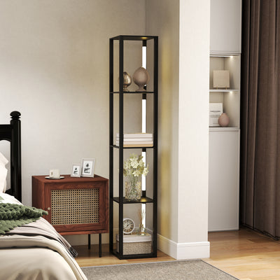 HOMCOM Floor Lamp with Shelves, 4 Layer Dimmable Column Modern Standing Lamp with 3 Brightness Levels and Foot Switch for Living Room, Bedroom, Office, Black 