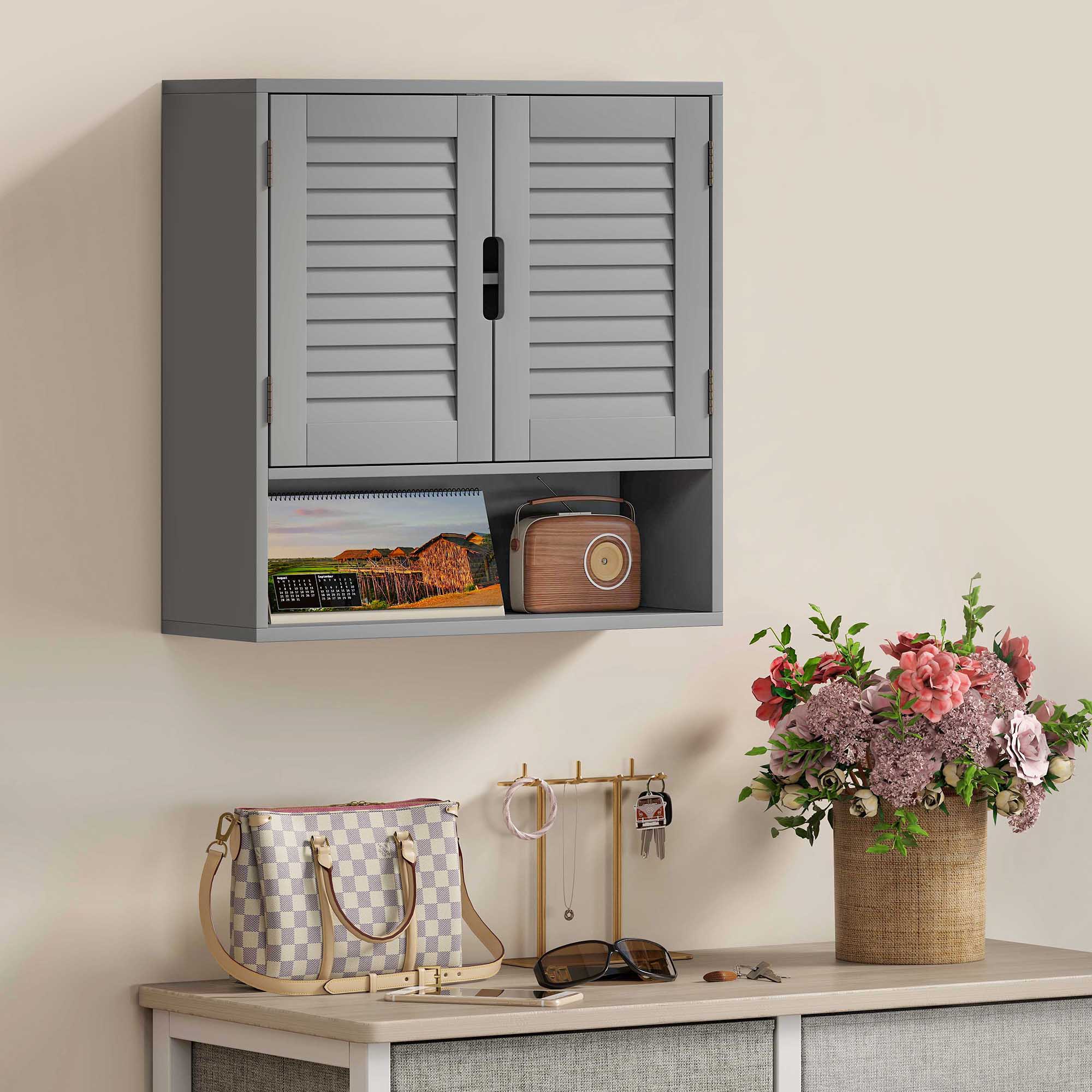 HOMCOM Bathroom Cabinet, Wall Mounted Storage Cabinet with Adjustable Shelves, 60 x 20 x 60 cm, Grey 