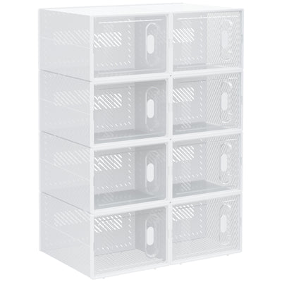 HOMCOM 8PCS Clear Shoe Box, Plastic Stackable Shoe Storage Box for UK/EU Size up to 8.5/43 with Magnetic Door for Women/Men, 25 x 35 x 19cm 