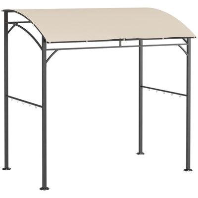 Outsunny 2.2 x 1.5 m BBQ Grill Gazebo Tent, Garden Grill with Metal Frame, Curved Canopy and 10 Hooks, Outdoor Sun Shade, Beige 