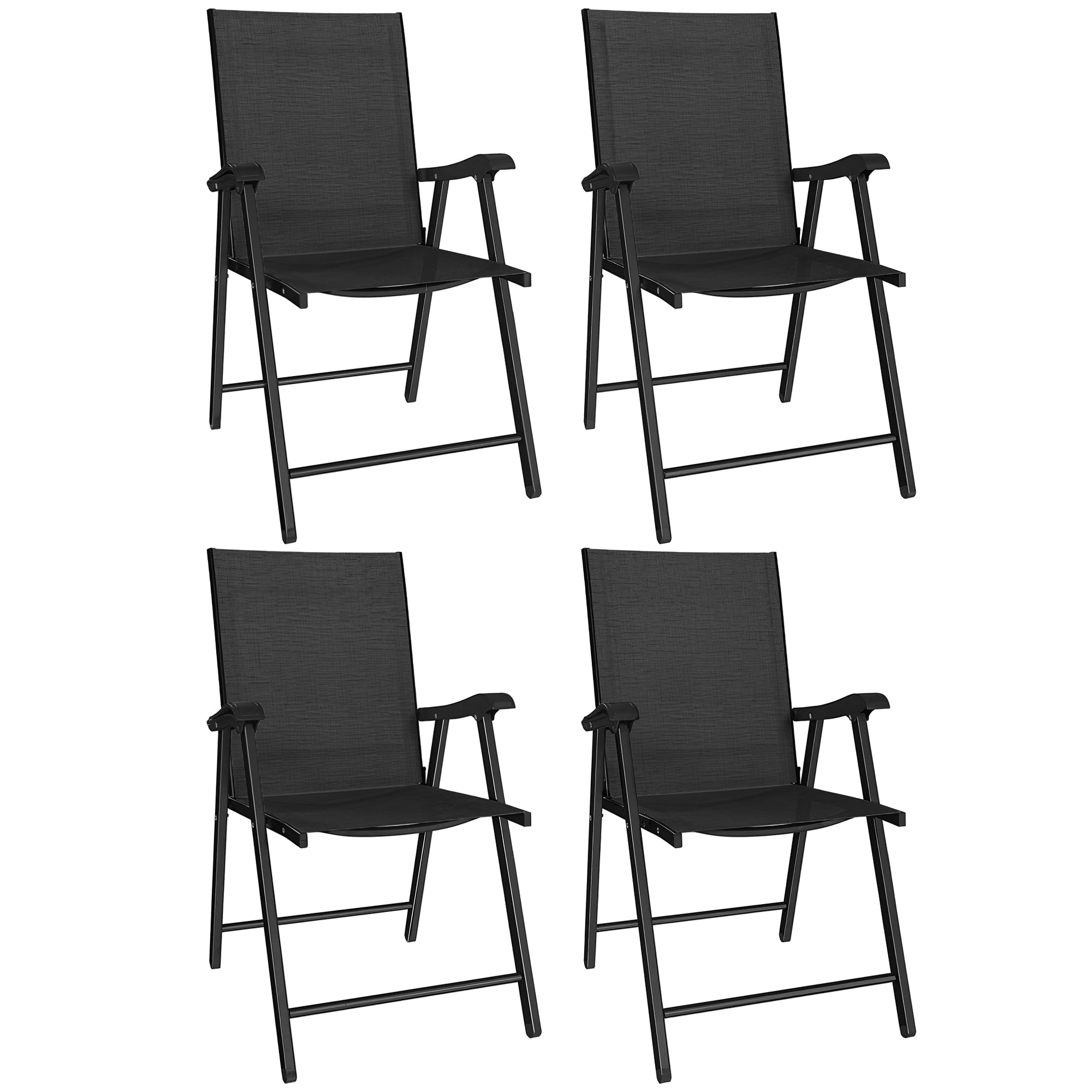 Outsunny Folding Garden Chairs Set of 4, Foldable Garden Dining Chairs with High Back, Armrests, Texteline Seat, Black 