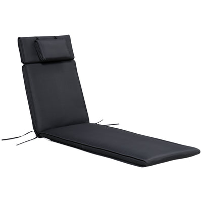 Outsunny Garden Sun Lounger Cushion Replacement Thick Sunbed Reclining Chair Relaxer Pad with Pillow - Black 
