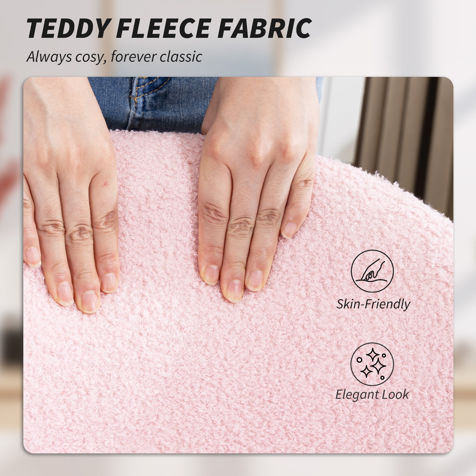 HOMCOM Teddy Fleece Office Chair with Wheels - Light Pink 