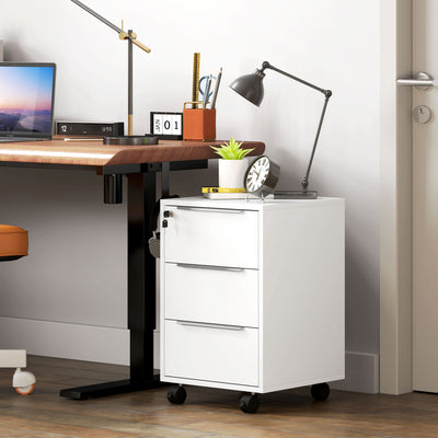 HOMCOM Three-Drawer Locking Filing Cabinet - White 