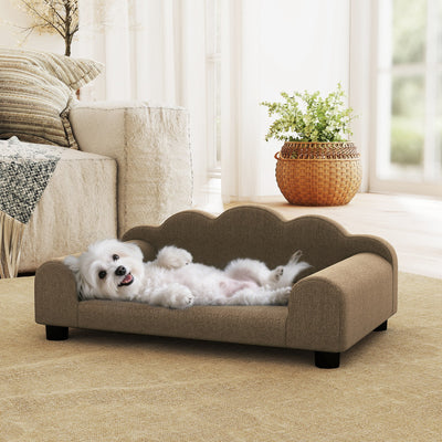 PawHut Elevated Dog Sofa Bed, Breathable Pet Sofa with Backrest and Armrest for Small Dogs, Brown 
