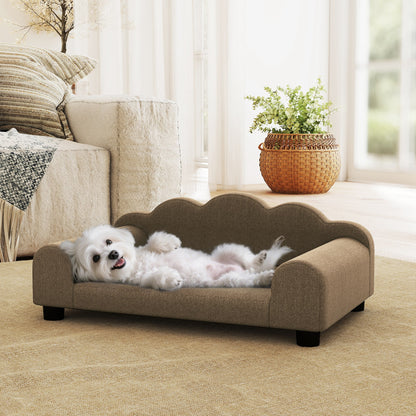 PawHut Elevated Dog Sofa Bed, Breathable Pet Sofa with Backrest and Armrest for Small Dogs, Brown