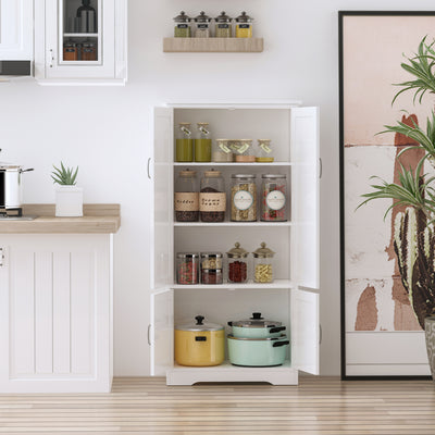 HOMCOM Accent Floor Storage Cabinet Kitchen Cupboard with Adjustable Shelves and 2 Lower Doors, White 
