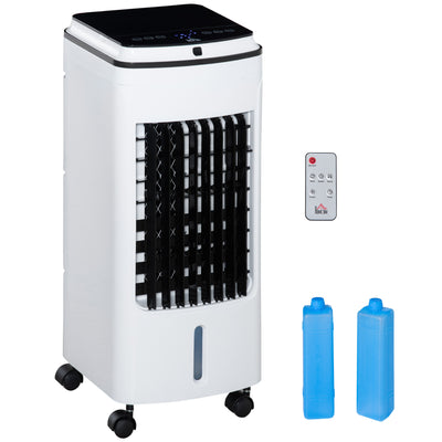 HOMCOM 3-in-1 Evaporative Air Cooler with 4L Water Tank, Portable Fan Cooler with Automatic Oscillation, Timer, Remote, White 
