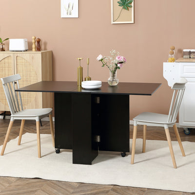 HOMCOM Foldable Dining Table, Extendable Drop Leaf Table with 2-tier Shelves, Small Dinner Table with Rolling Casters 
