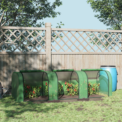 Outsunny Mini Greenhouse, Small Polytunnel Green House with Zipped Doors, Steel Frame for Garden Backyard, 295 x 100 x 80cm, Green 