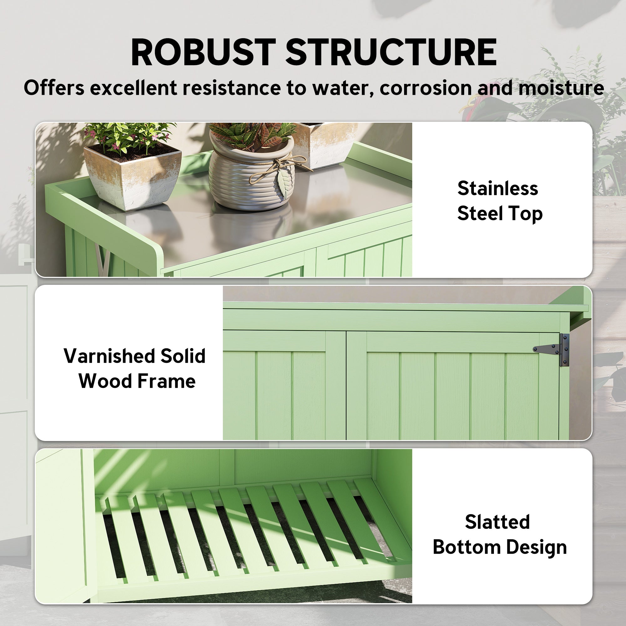 Outsunny Wooden Garden Shed, Garden Tool Storage Shed with Hinged Roof and Shelf, Outdoor Storage Cabinet with Double Doors, Light Green 