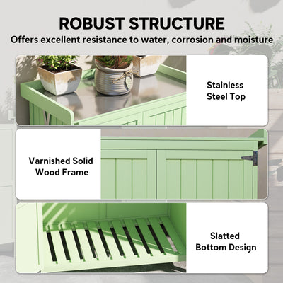 Outsunny Wooden Garden Shed, Garden Tool Storage Shed with Hinged Roof and Shelf, Outdoor Storage Cabinet with Double Doors, Light Green 