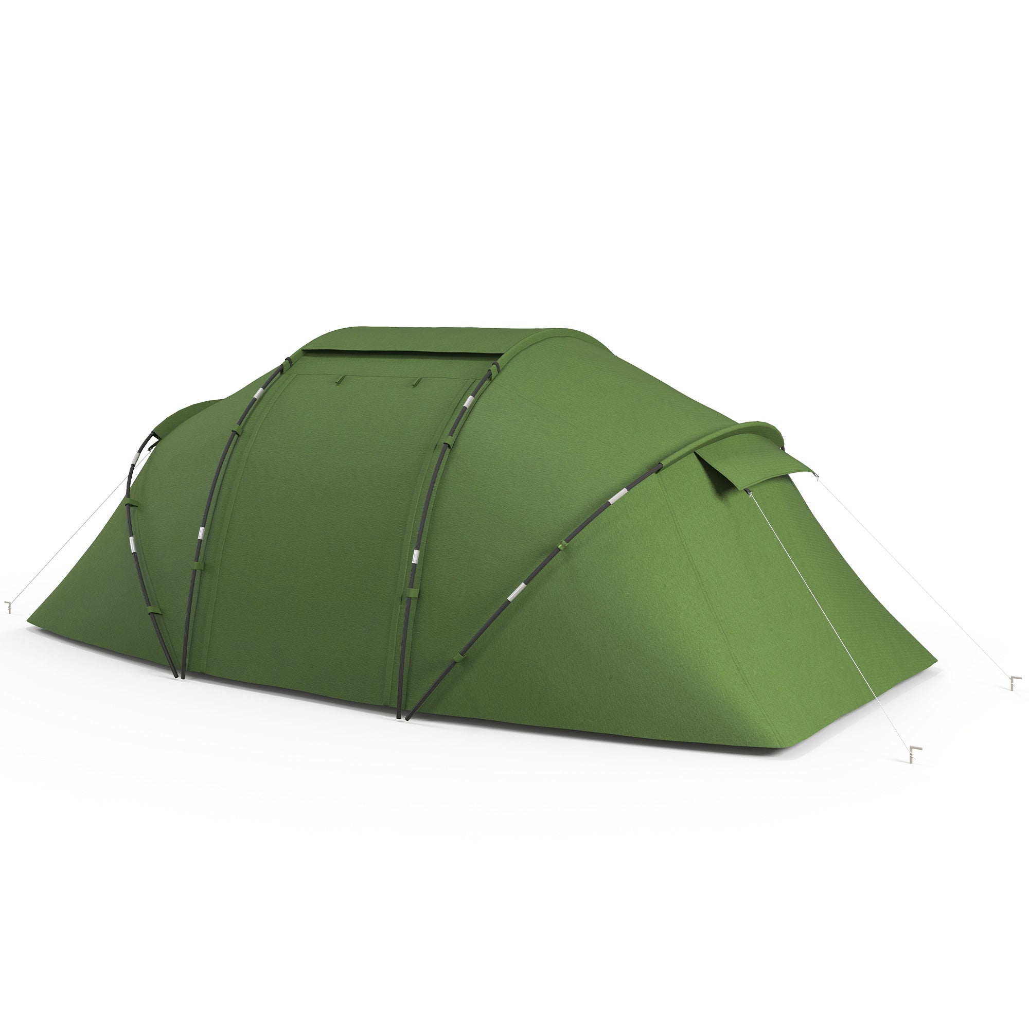 Outsunny 4-6 Man Camping Tent w/ Two Bedroom, Hiking Sun Shelter, UV Protection Tunnel Tent, Dark Green 