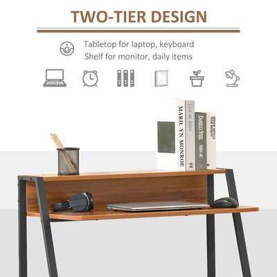 HOMCOM Writing Desk Computer Table Home Office PC Laptop Workstation Storage Shelf 84L x 45W cm Walnut 