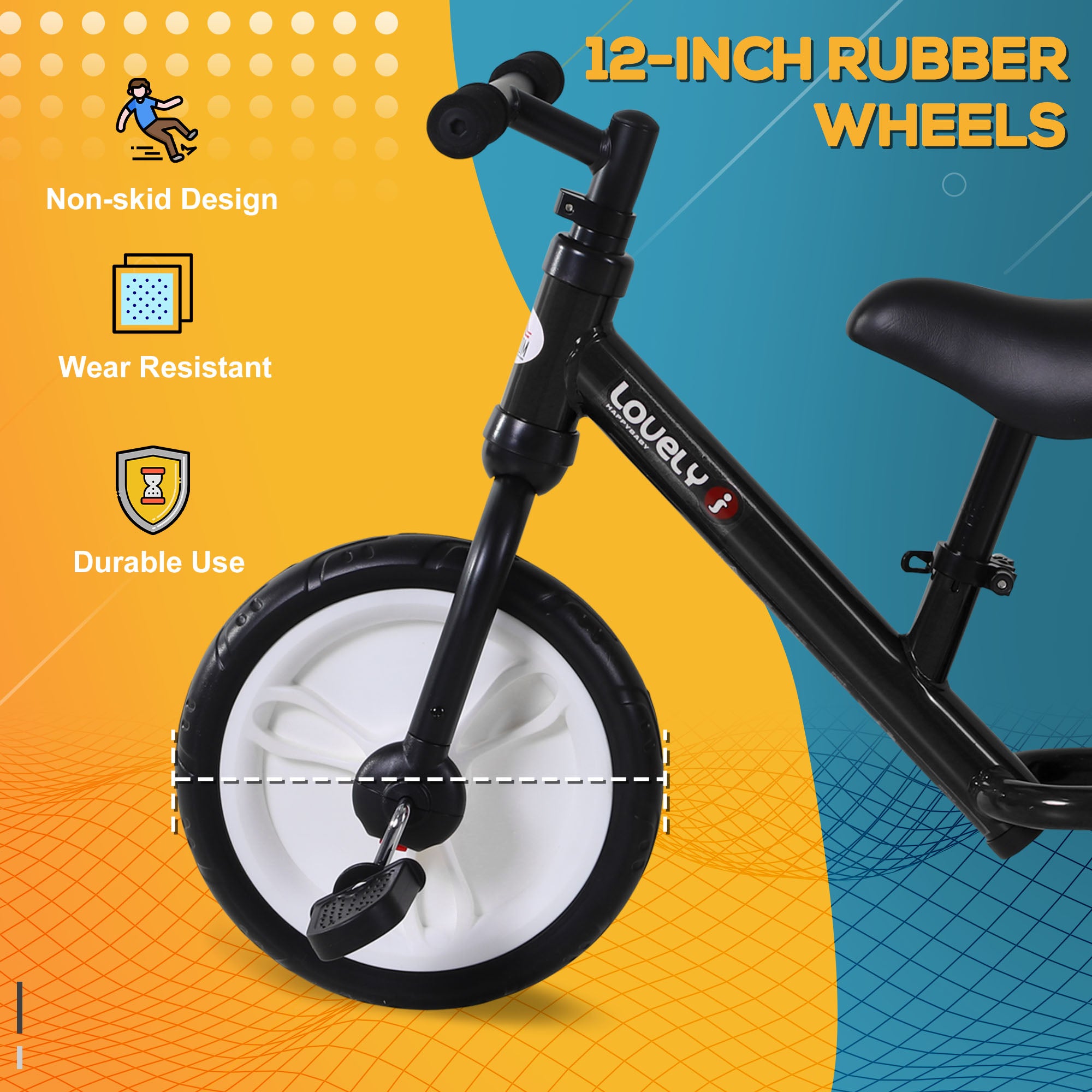 HOMCOM 11 Inch Kids Balance Bike Training Pedal Bicycle W/ Removable Stabilizers EVA Tyres Adjustable Seat Height 2 to 5 Years Gift for Boys Girls Black 