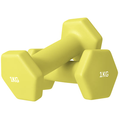 SPORTNOW 2 x 1kg Hexagonal Dumbbells Weights Set with Non-Slip Grip for Home Gym Workout, Yellow 