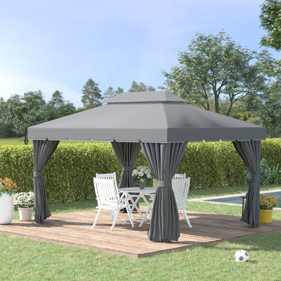 Outsunny 3 x 4m Aluminium Garden\'c2\'a0Gazebo, Marquee Canopy Shelter Pavilion Party Tent with Nets and Curtains for Garden and Deck, Dark Grey 