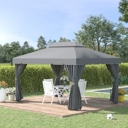 Outsunny 3 x 4m Aluminium Garden\'c2\'a0Gazebo, Marquee Canopy Shelter Pavilion Party Tent with Nets and Curtains for Garden and Deck, Dark Grey
