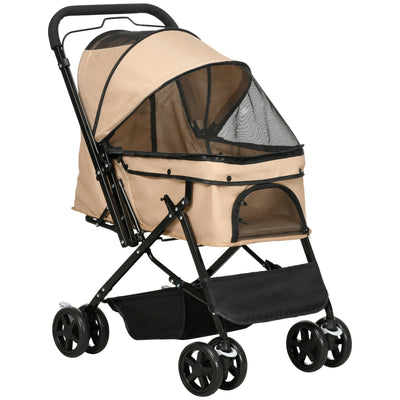 PawHut Pet Stroller Pushchair Foldable Travel Dog Cat Carriage w/ Reversible Handle Brake Basket 