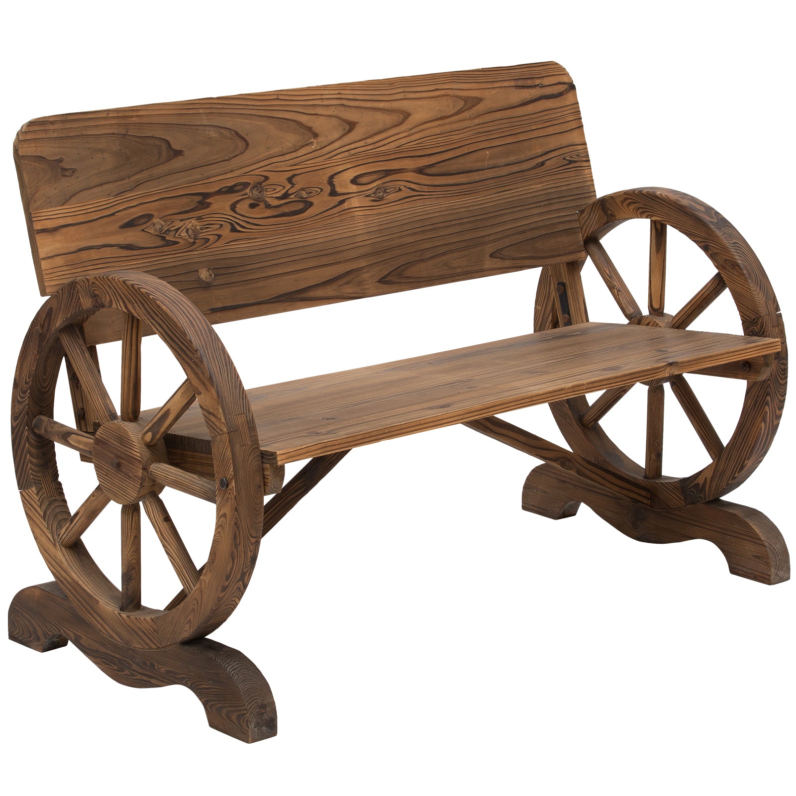 Outsunny Fir Wood 2-Seater Outdoor Garden Wagon Wheel Bench 